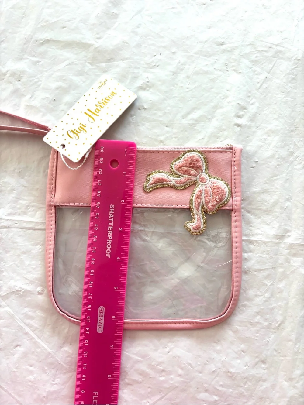 NWT Gigi Harrison Pink Gold Clear Wristlet Pouch with Bow